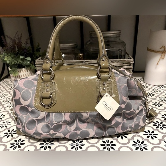 Coach Ashley Signature Sateen Grey Leather Satchel w/Strap - Picture 2 of 7